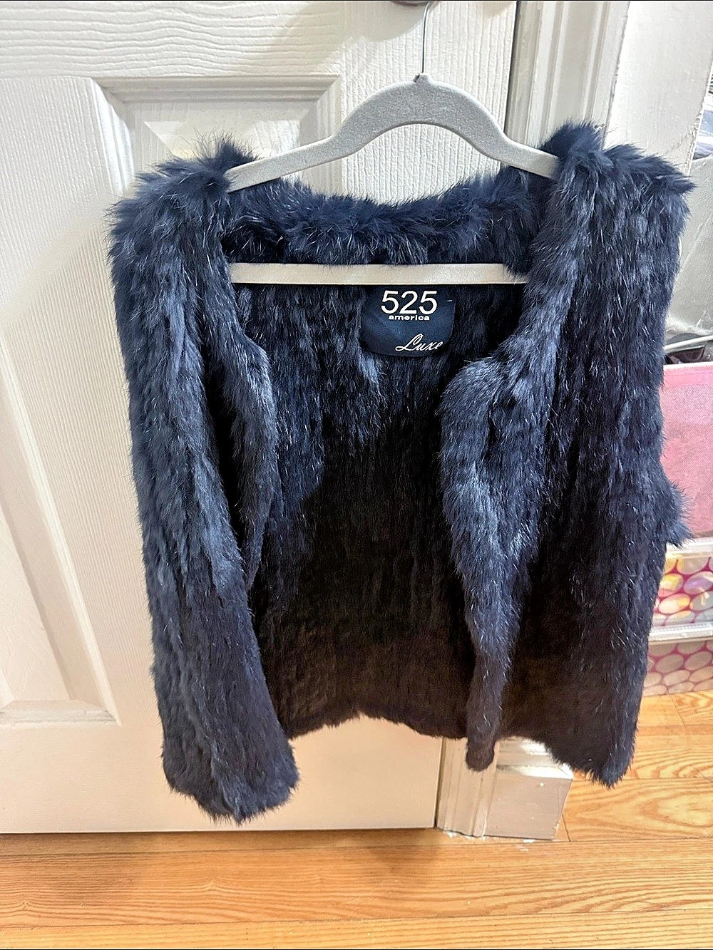 525 America Luxe Rabbit Fur Vest navy
